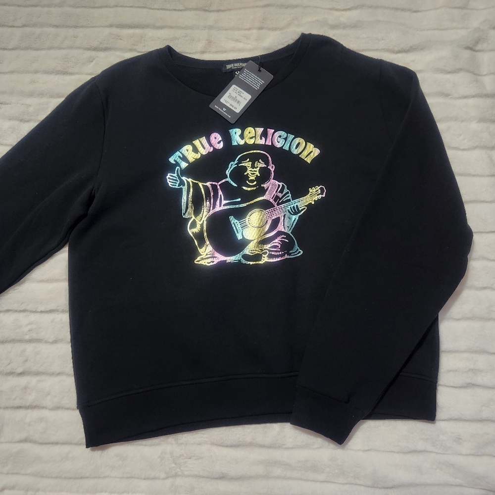True Religion Kids Rainbow Metallic Tie Dye Buddha Crewneck Sweater Size XL